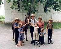 Amish children with a colt.