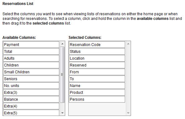Select and sort reservation columns