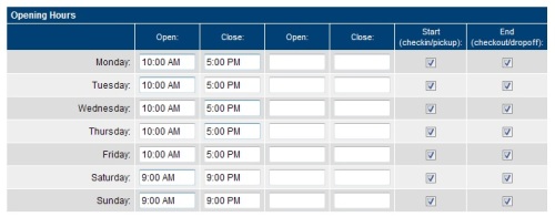 Opening hours and pickup/dropoff