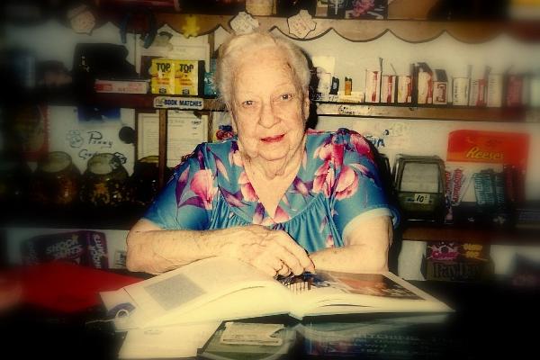 Lillian Redman at the front desk of the Blue Swallow in 1997.  She owned and operated the Motel for nearly forty years!