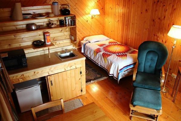 Cabin interior bed & kitchenette