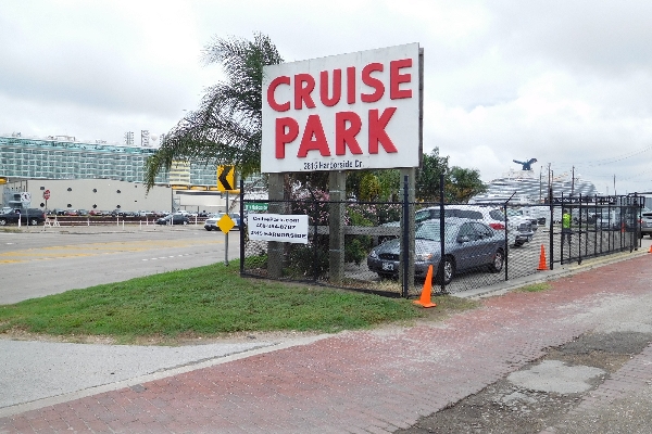 Entrance by CRUISE PARK sign.