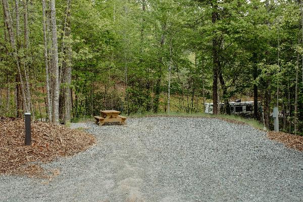 Site #377- 55'L back-in, 50/30 amp, FHU, table and fire ring w/ cooking grate.