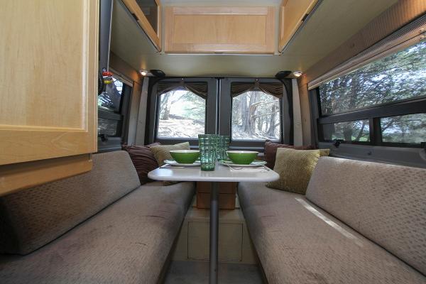 Rear seating for dining. Can be made into king sized or 2 twin beds.