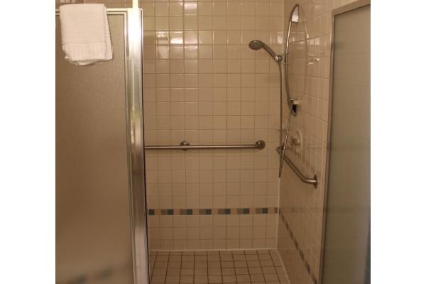 ADA accessible roll-in shower.