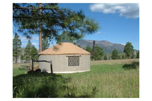 Aspen Yurt in the meadow of the Flagstaff Nordic Center