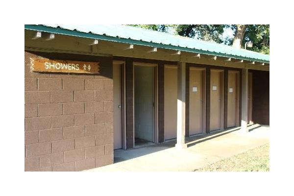 restrooms and shower stalls available to campers